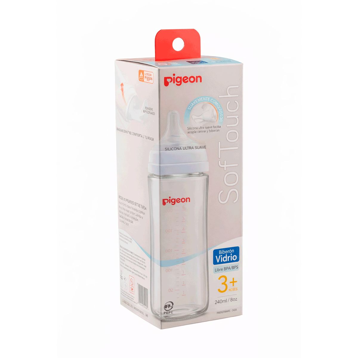 PIGEON - Mamadera Vidrio Softouch Boca Ancha 240ml Edad0+m Pigeon