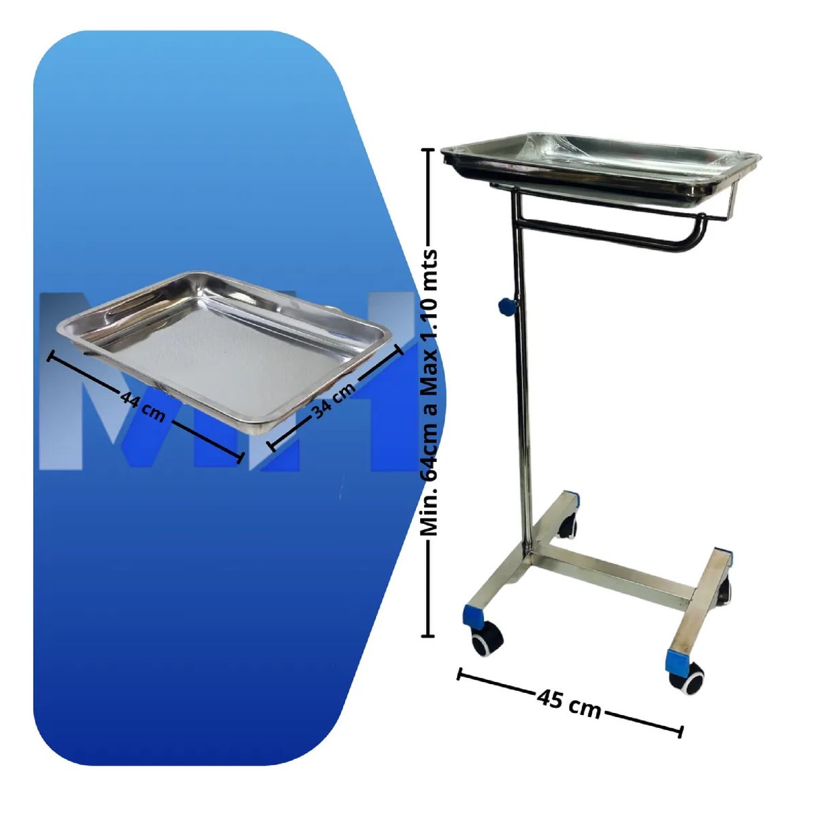 GENERICO - Mesa Auxiliar Clinica Mayo Acero Inoxidable Altura Ajustable