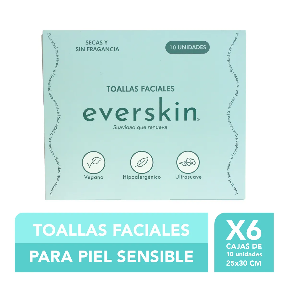 EVERSKIN - Pack 6 Toallas Faciales Premium 10 Unidades XL