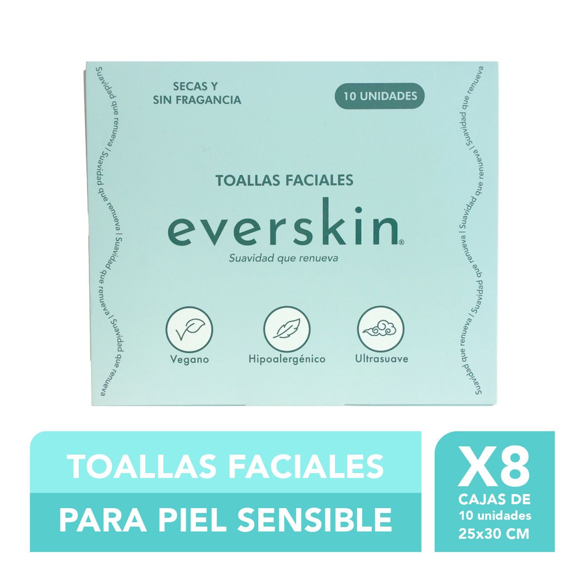 EVERSKIN - Pack 8 Toallas Faciales Premium 10 Unidades XL