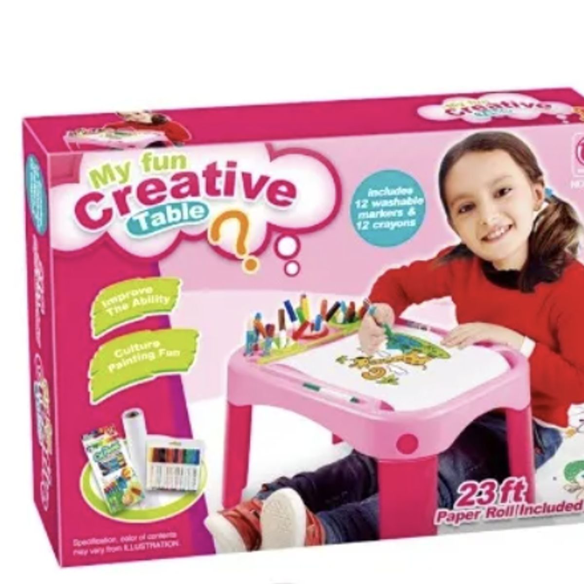 OKAY - Mesa Pizarra Para Niños - Con 24 Lápiz De Color Y Papel Color Rosado Con Fucsia