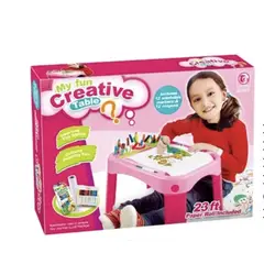 OKAY - Mesa Pizarra Para Niños - Con 24 Lápiz De Color Y Papel Color Rosado Con Fucsia