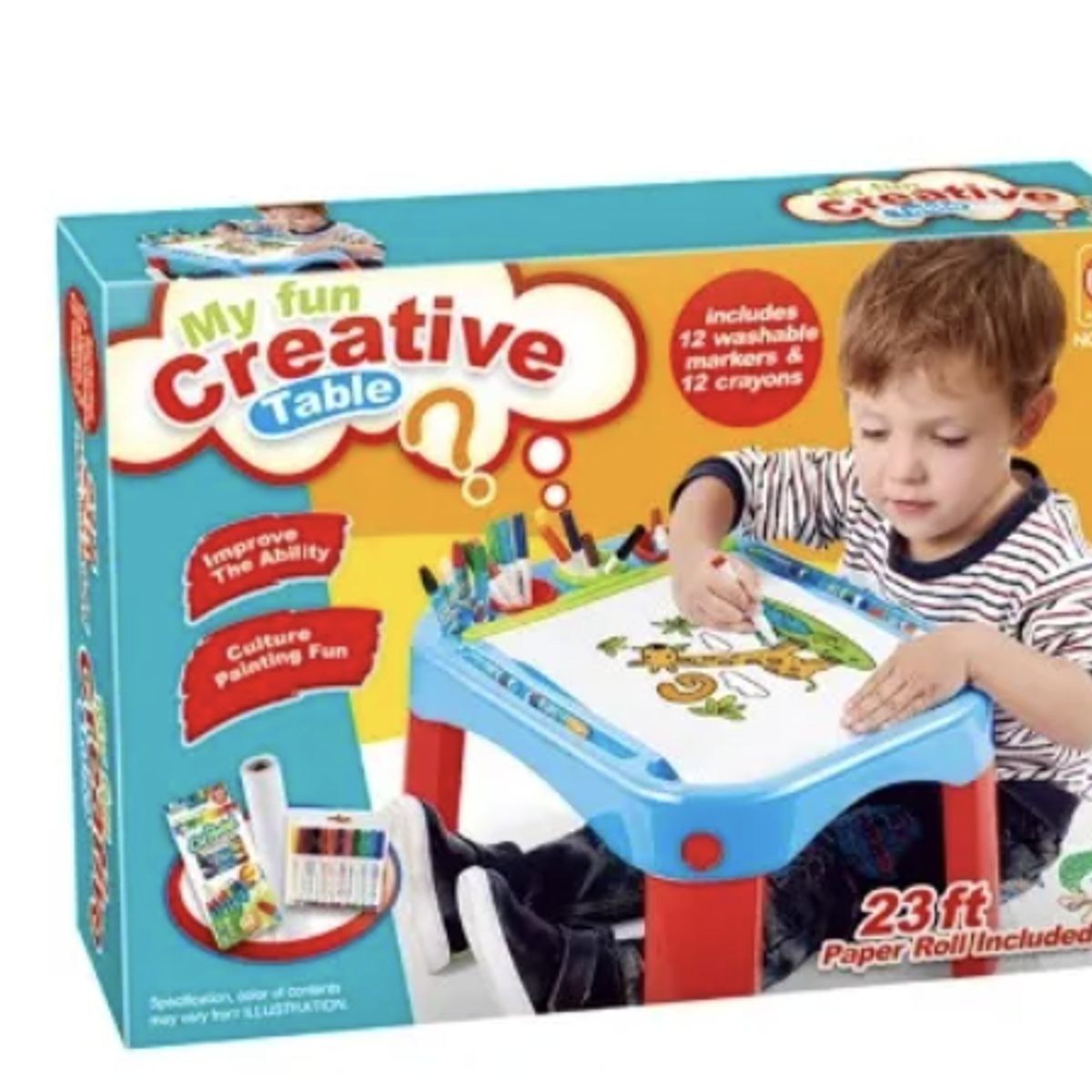 OKAY - Mesa Pizarra Para Niños - Con 24 Lápiz De Color Y Papel Color Azul Con Rojo