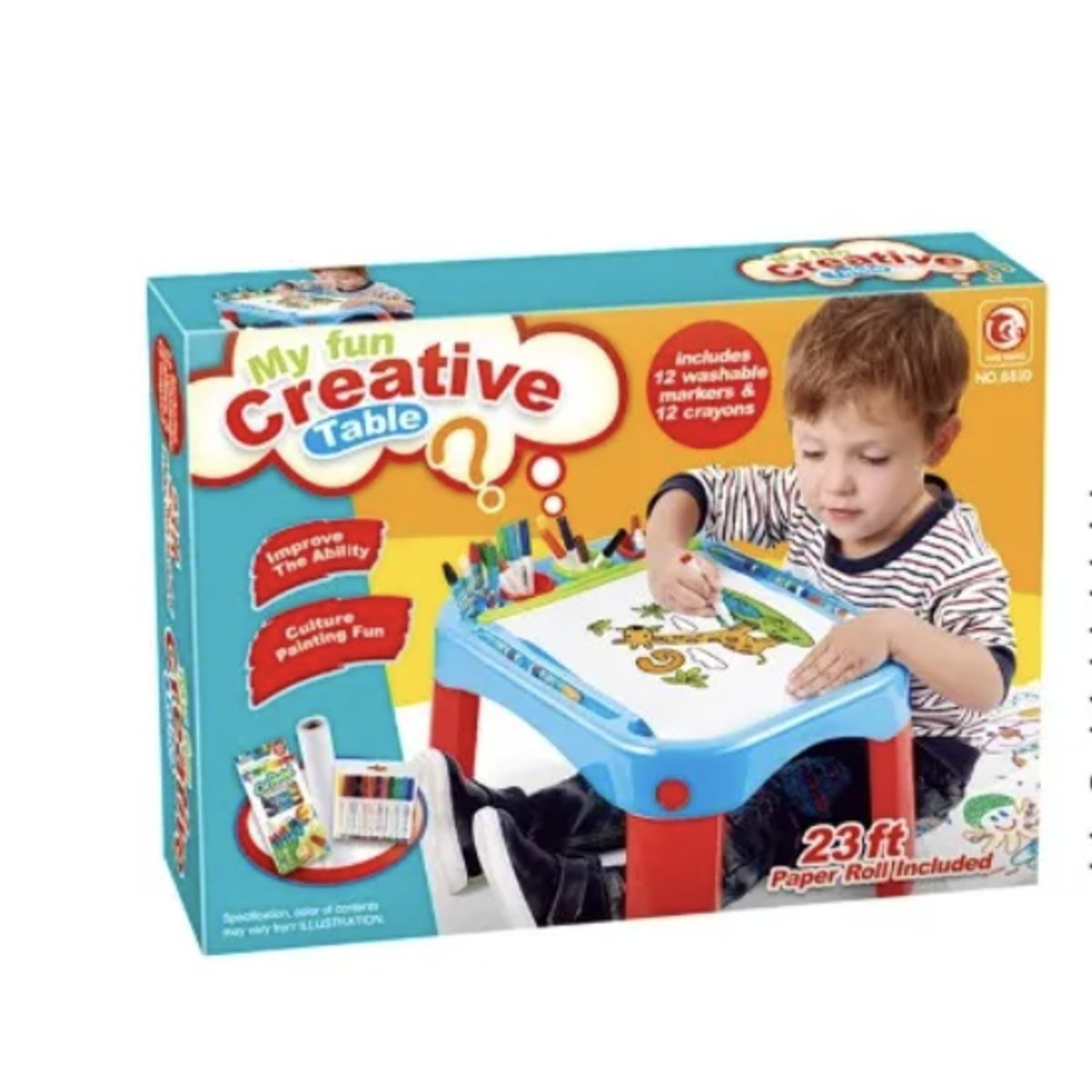 OKAY - Mesa Pizarra Para Niños - Con 24 Lápiz De Color Y Papel Color Azul Con Rojo