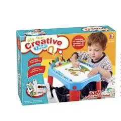 OKAY - Mesa Pizarra Para Niños - Con 24 Lápiz De Color Y Papel Color Azul Con Rojo