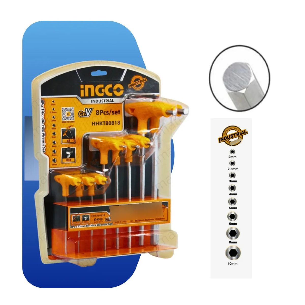INGCO - Set De 8 Llaves Allen Hexagonales Tipo T Industrial Ingco