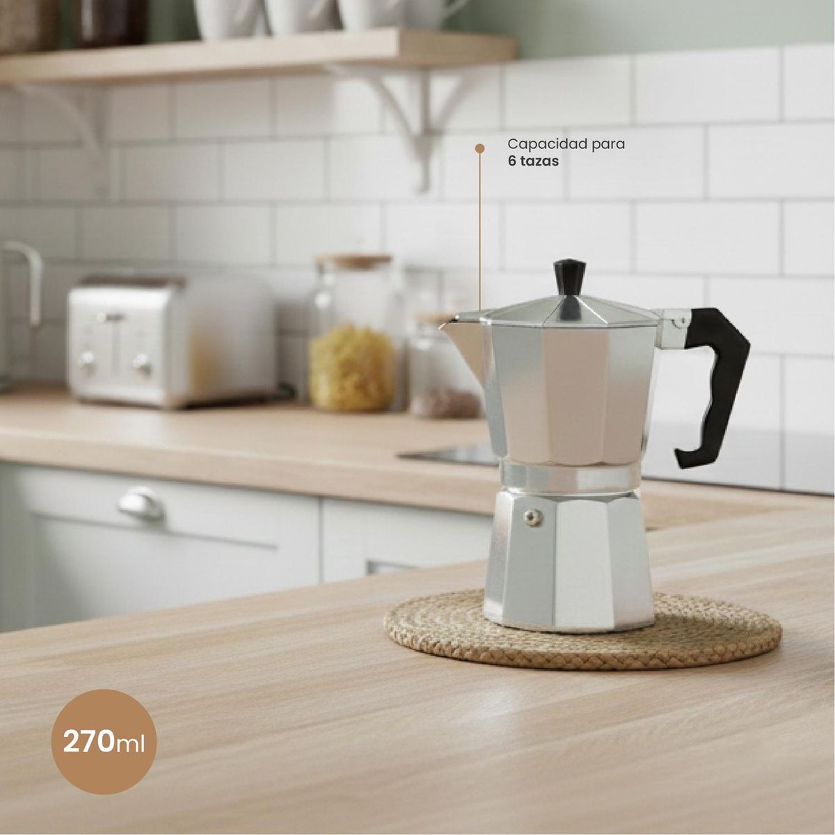 SECRET DE GOURMET - Cafetera Italiana Acero Inoxidable 6 Tazas Secret de Gourmet