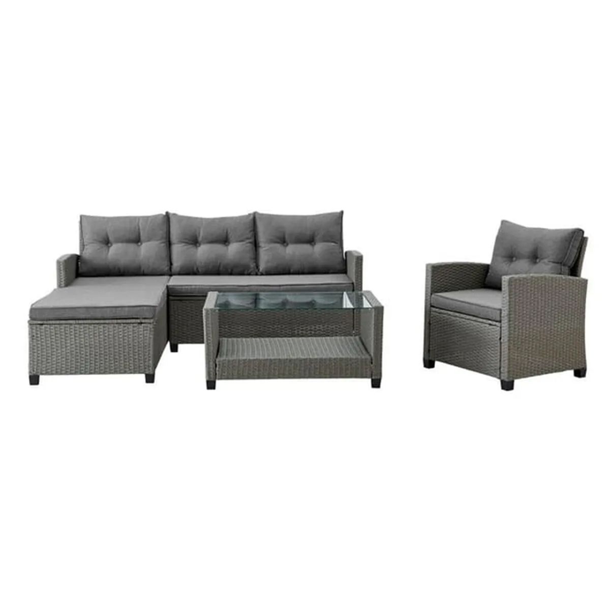 GENERICO - Juego terraza living 4 personas y mesa símil ratán gris
