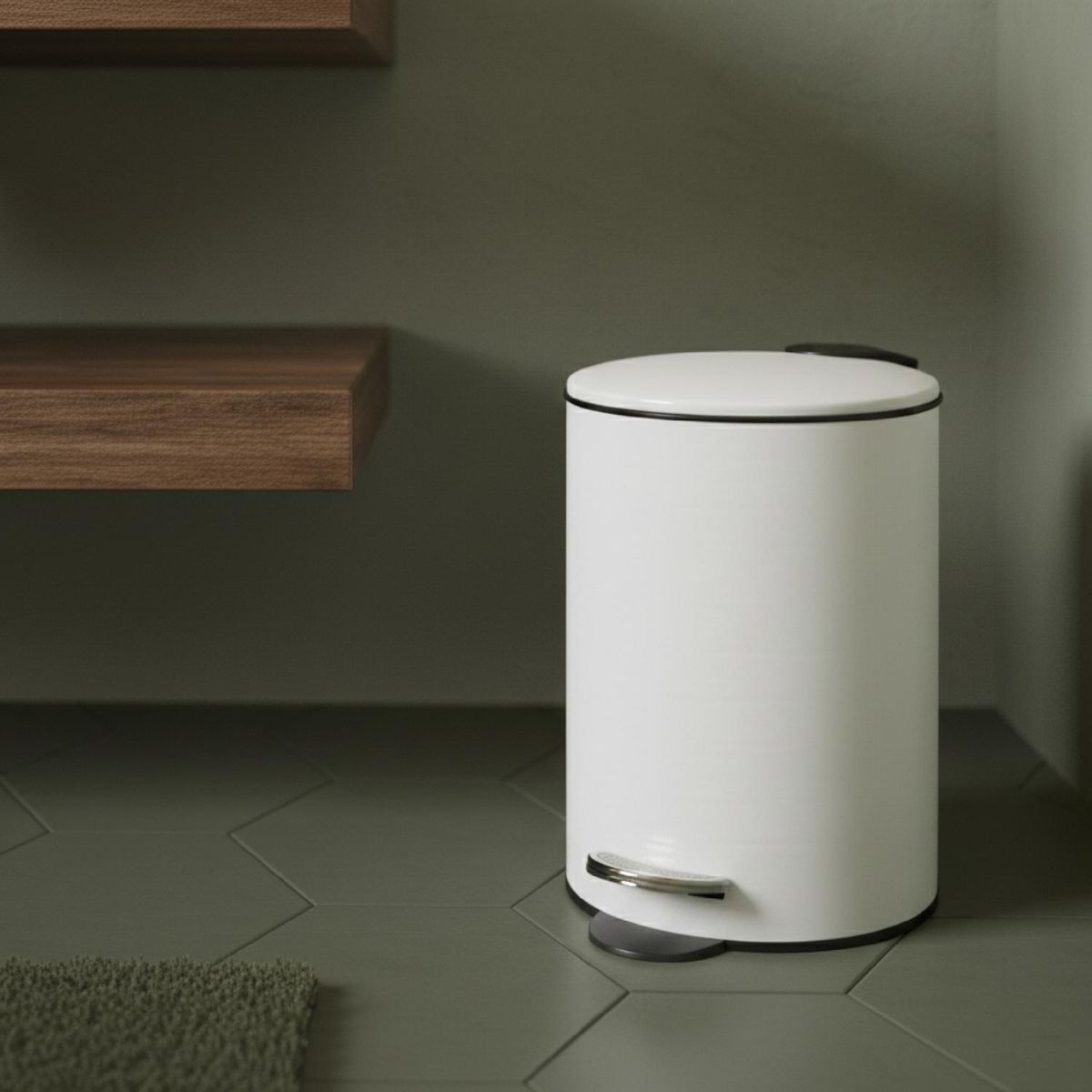 5FIVE - Basurero Papelero Metálico Blanco Con Pedal 3 Lts 5Five