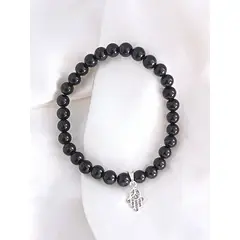GENERICO - Pulsera de piedra Turmalina y dije Mano de Fátima
