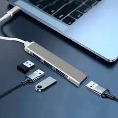 GENERICO - Adaptador Hub USB 3.0 4 Puertos Ultra Slim - Conector USB-a Gris