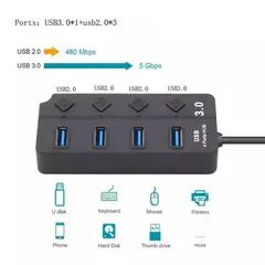 GENERICO - Hub Usb 3.0 4 Puertos Con Indicador Led Alta Velocidad D