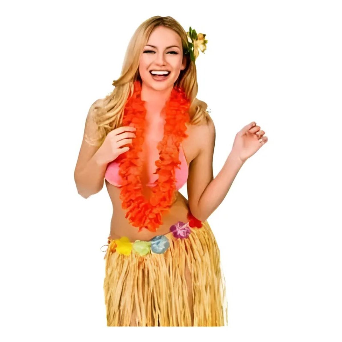 GENERICO - Pack De 12 Collar Hawaina Naranja Fluorescente 50cm