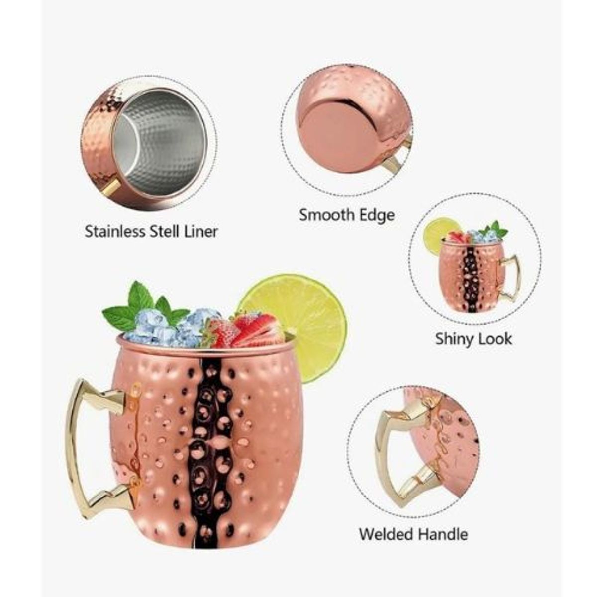 GENERICO - Pack 2 Mugs De Cobre Vasos Bar Tragos Moscow Mule Mojito
