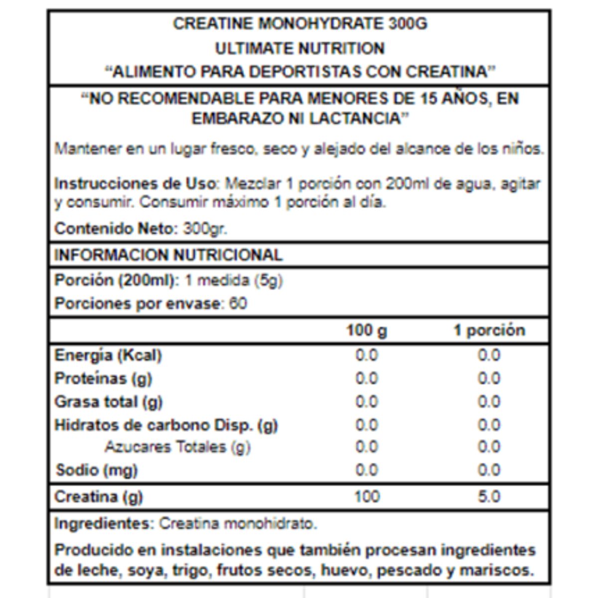ULTIMATE NUTRITION - Creatina Monohydrate 300 grs – Ultimate Nutrition