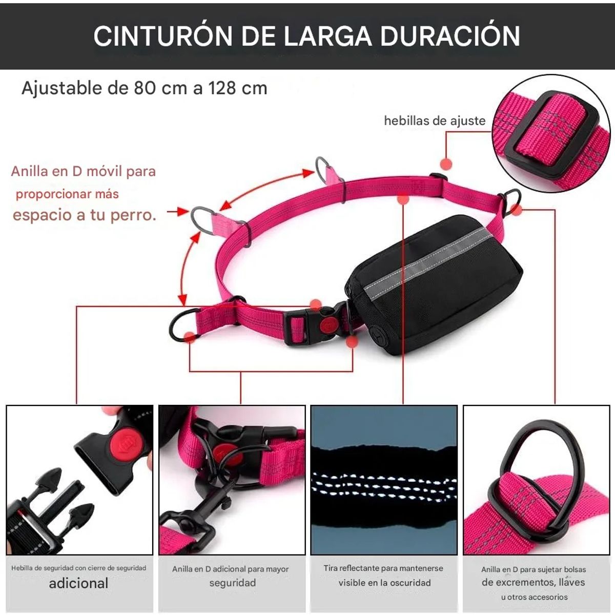 GENERICO - Correa Perro Manos Libres Resistente Paseo Larga Reforzada Mascotas Multifuncional Anti Tirones