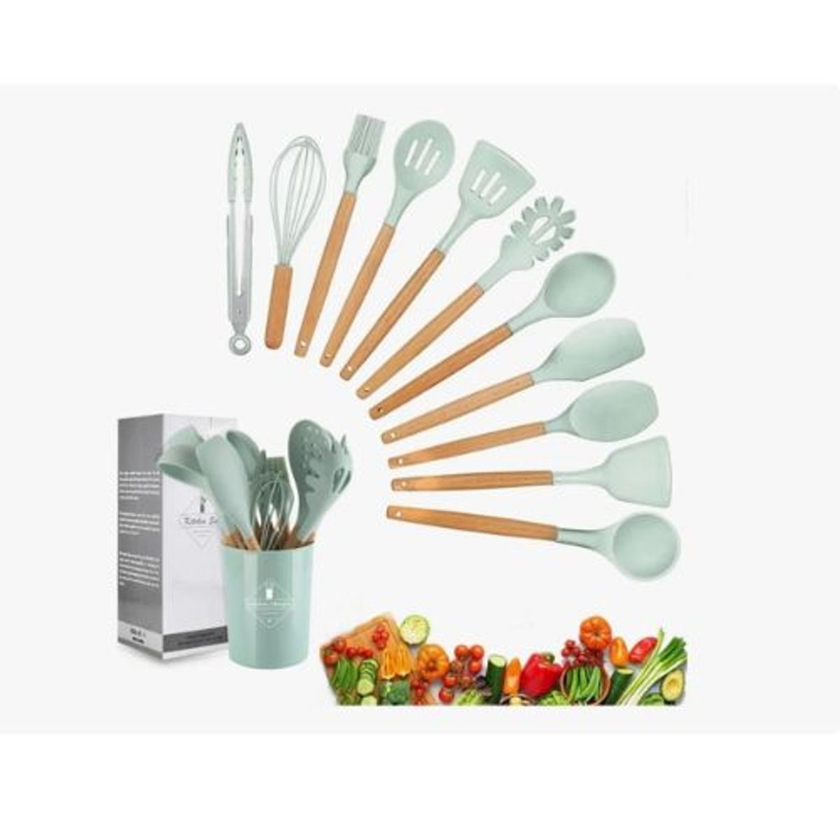 GENERICO - Utencilios Cocina Cucharones Utencilios Silicona 12 PZA Colores Surtidos