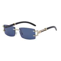 FANEL - Lentes de Sol Mujer Fanèl Royal Sky Rectangular Rimless Dorado con Lente Azul