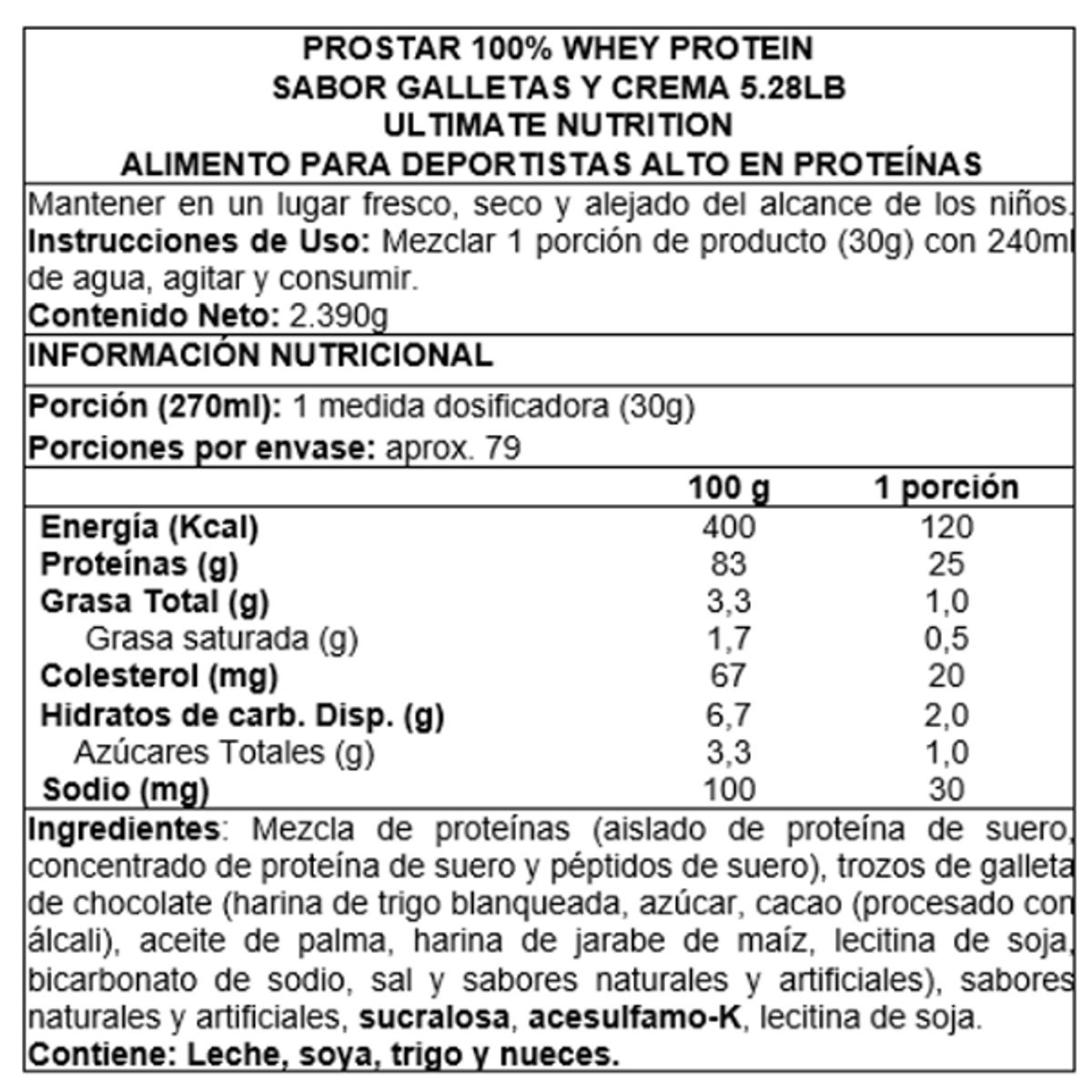 ULTIMATE NUTRITION - Proteína ULTIMATE NUTRITION PROSTAR 100% Whey Protein – 5 lbs / 80 servicios COOKIES AND CREEMS