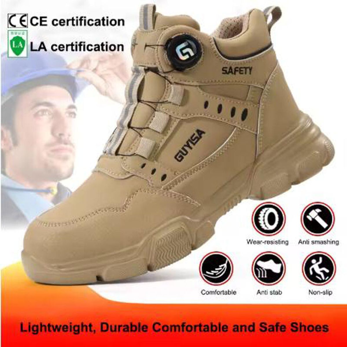 DANWEILE - Zapatos de seguridad resistentes al desgaste de caña alta - caqui