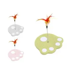 GENERICO - Poste rascador con resorte y plumas para gatos 25x22x26cm Color Rosado