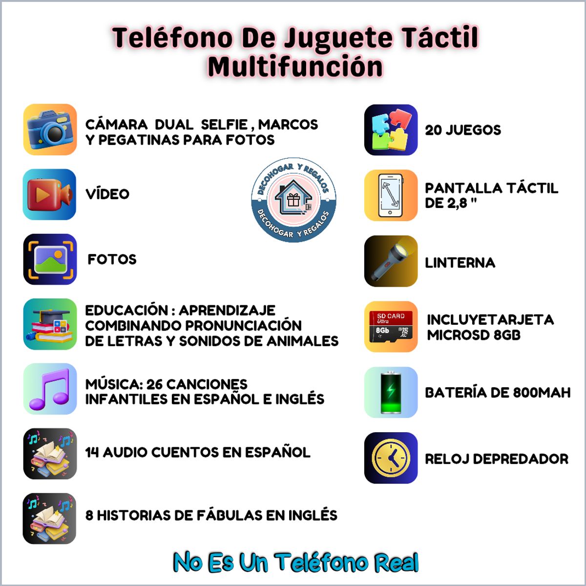GENERICO - Teléfono de Juguete Táctil con Cámara para Niños Recargable