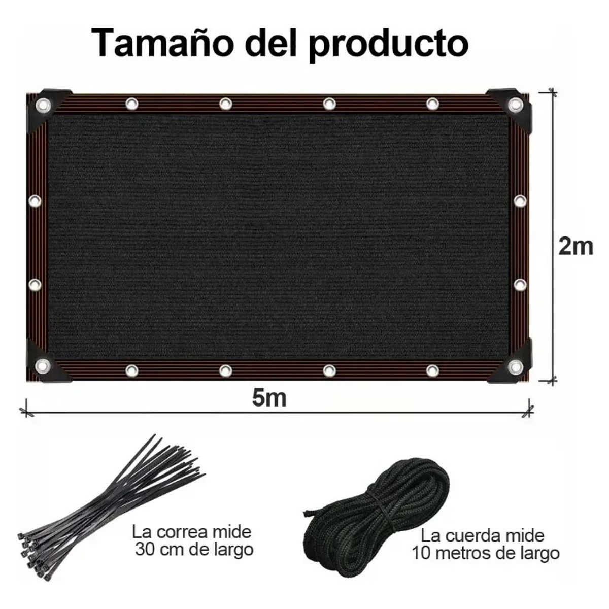 KUANGYE - 2x5m Lona Malla Patio Terraza Jardin Sombra 90% + Cuerda 10m