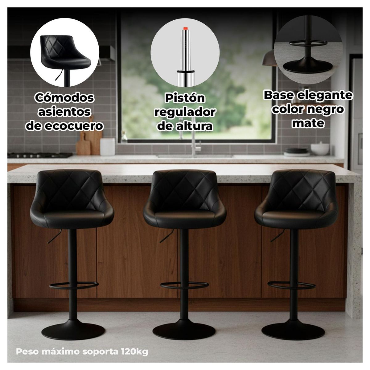 GLOBAL LATIN GROUP - Pack 2 Piso Bar taburete Base Negra Giratorio y Ajustable