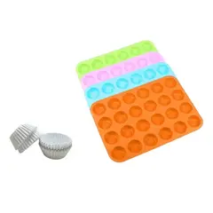 PASTELERIUSCL - Moldes Silicona Repostería Molde Silicona Mini Cupcakes 24 Molde Mini +100 Capsulas Para Hornear 5cm