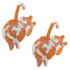 CRUSEC - Pack 2 Posavasos De Gato Tejido a Punto Regalo Divertido