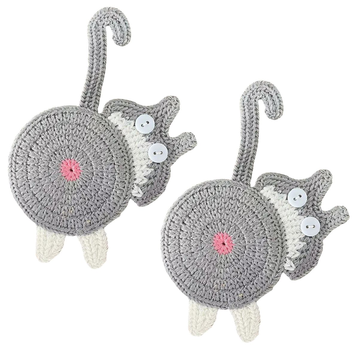 CRUSEC - Pack 2 Posavasos De Gato Tejido a Punto Regalo Divertido
