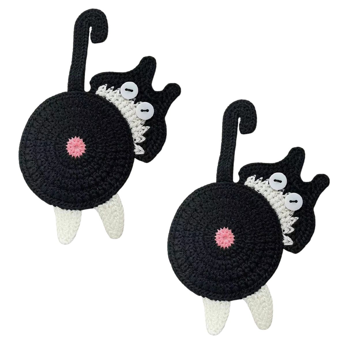 CRUSEC - Pack 2 Posavasos De Gato Tejido a Punto Regalo Divertido