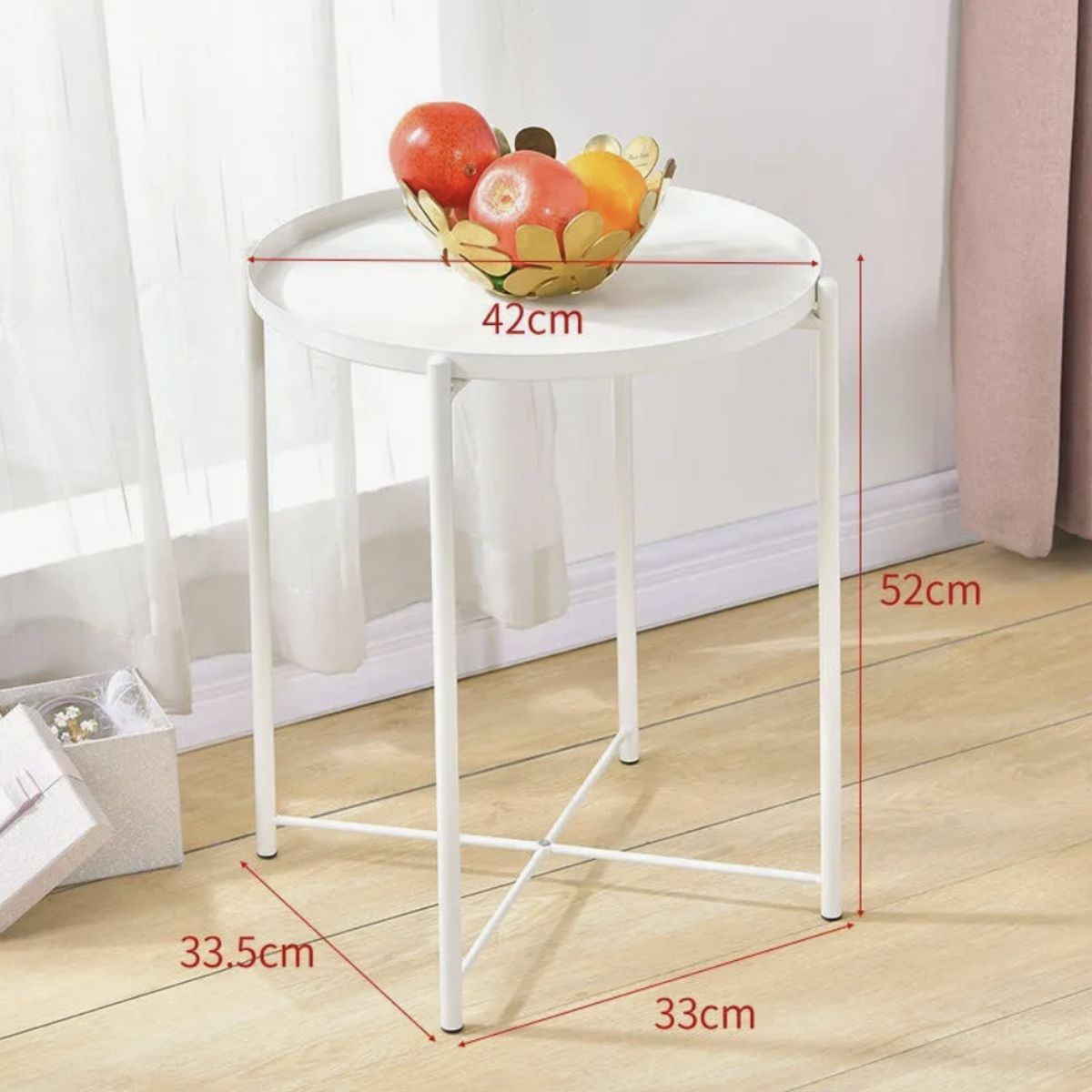 OKAY - Mesa Lateral Auxiliar Metal Blanco 42x52cm