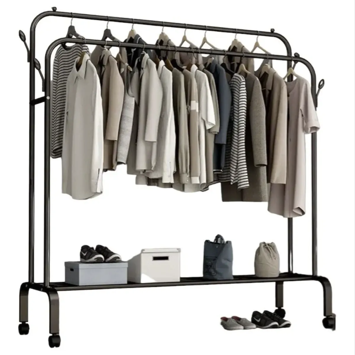 OKAY - Perchero Metálico Doble Barra Con Rueda