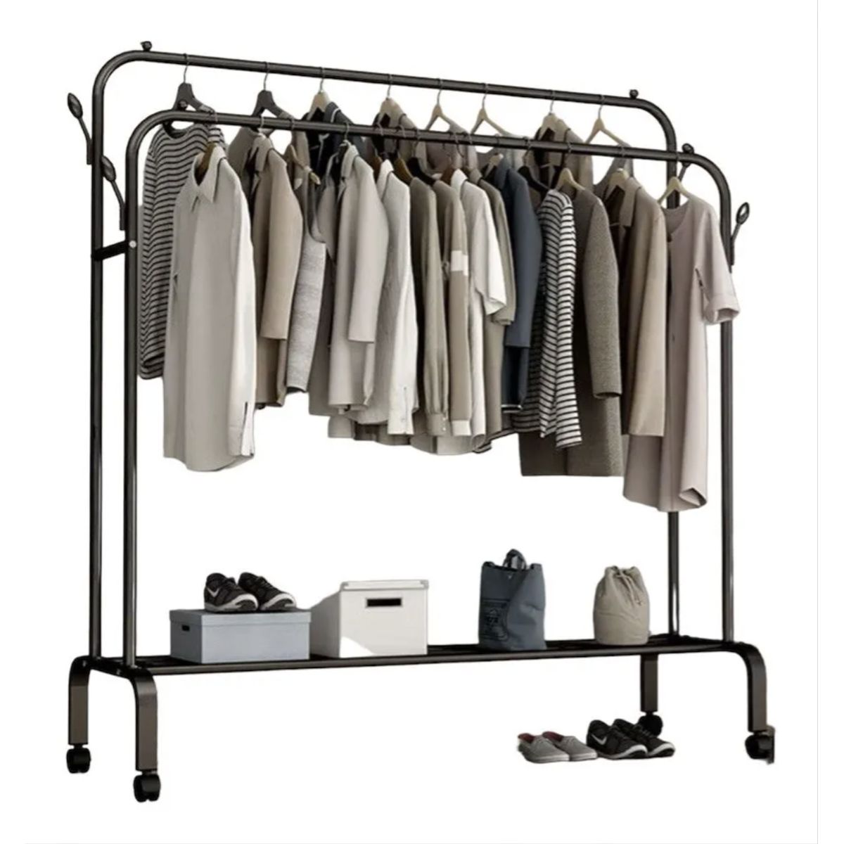 OKAY - Perchero Metálico Doble Barra Con Rueda