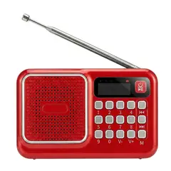 GENERAL - Radio Portátil FM Recargable Altavoz USB Micro SD con Pantalla Digital Rojo