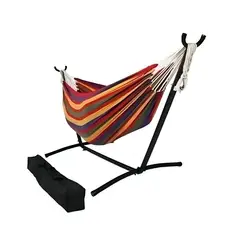 GENERICO - HAMACA DOBLE CON BASE PARA BALCÓN Y TERRAZA ROJO