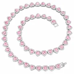 GENERICO - Collar de Corazones con Piedras Rosadas y Cristales