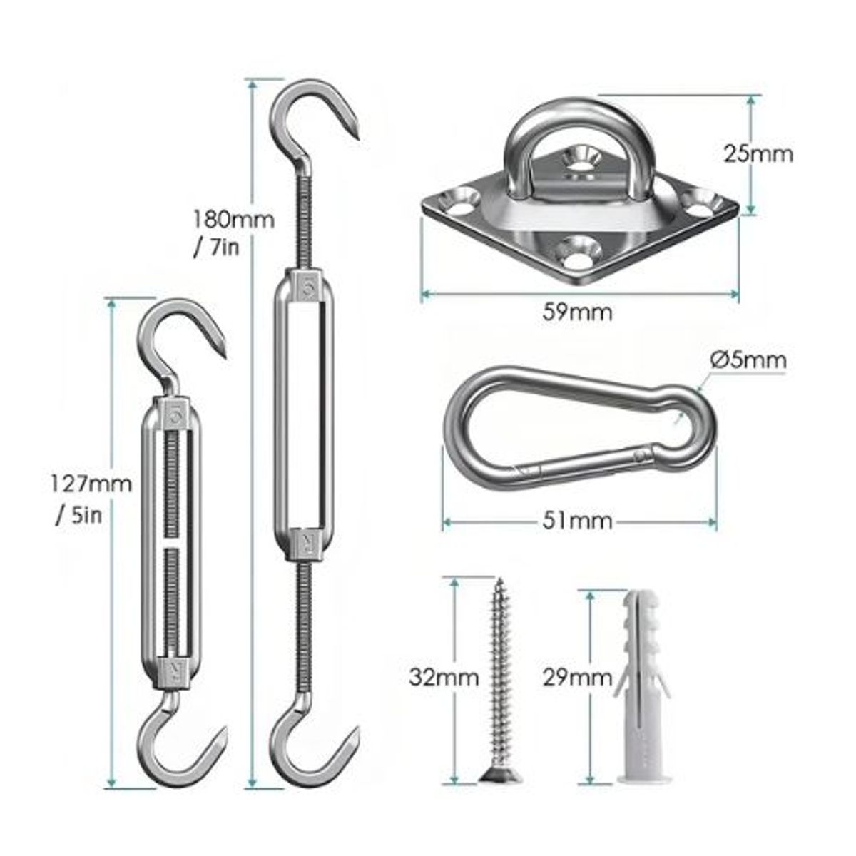 GENERICO - Kit De Anclaje Para Toldo Vela Jardin Hogar
