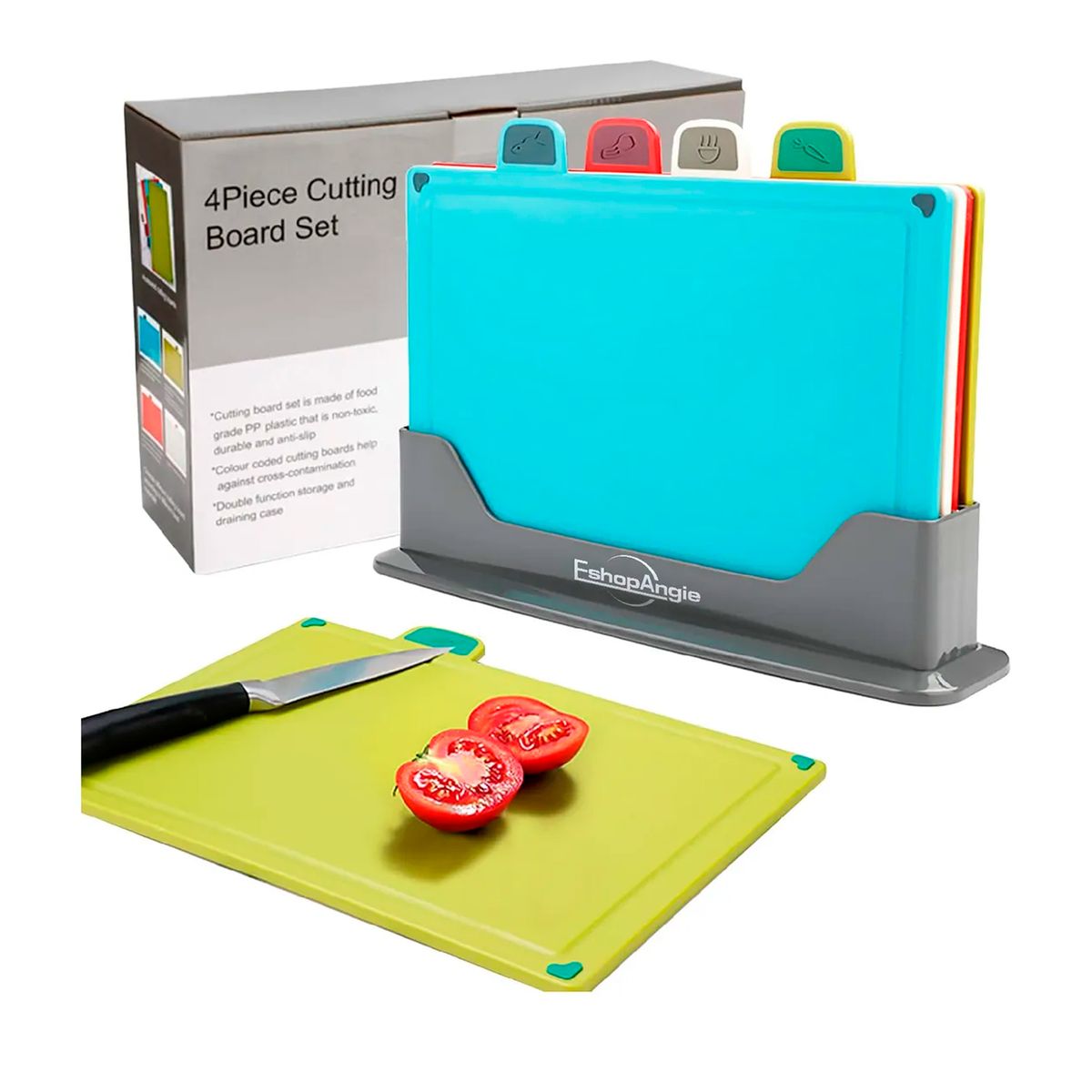 ESHOPANGIE - Tablas Para Picar Utensilio Cocina Con Base Colores 4 Piezas