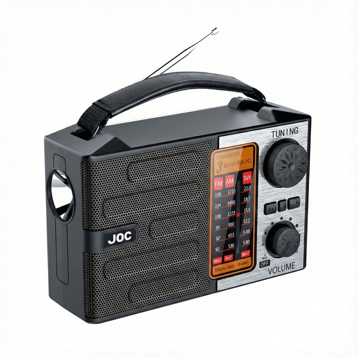 GENERAL - Radio Portátil Multibanda Retro FM AM SW Recargable USB MP3 con Linterna LED y Manilla Negro