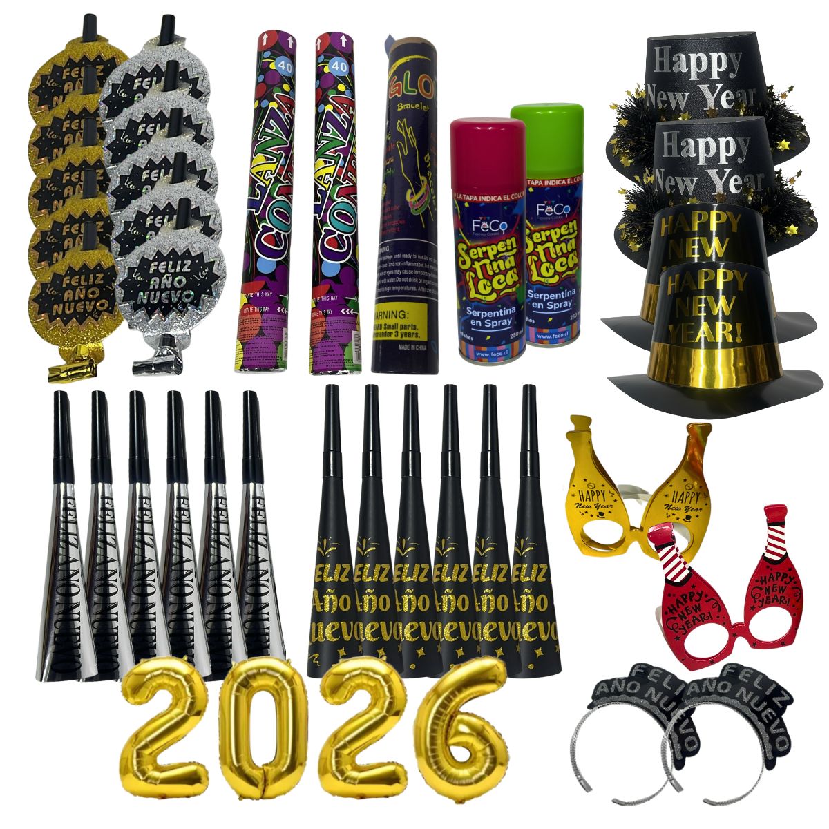 EKOL TACTICA MILITAR - Kit Premium Cotillón Año Nuevo Con Globos 36 Piezas