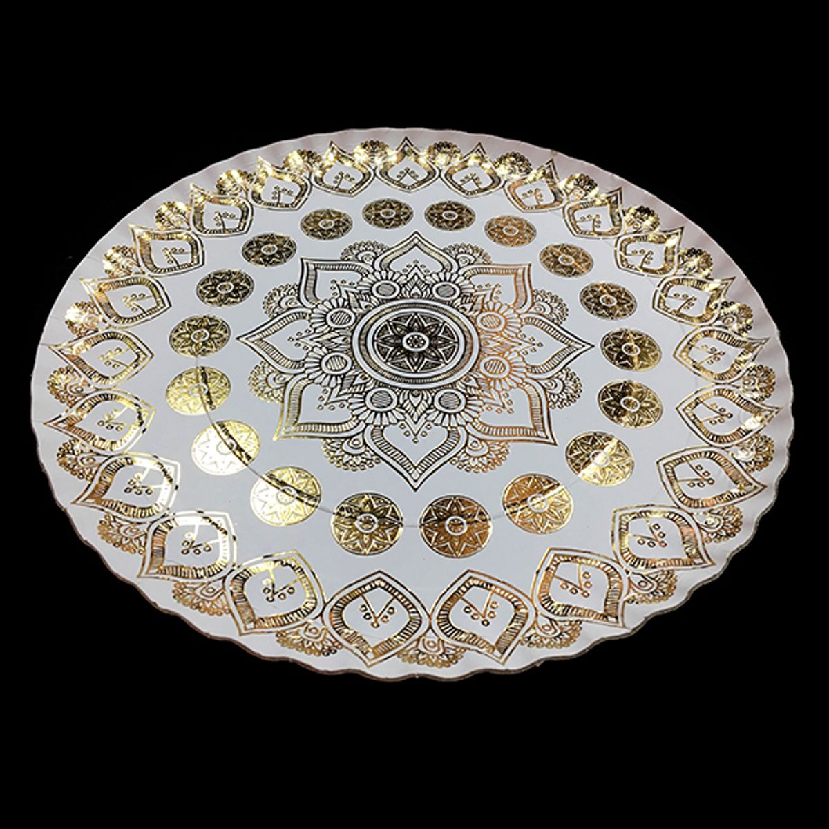 GENERICO - BANDEJA REDONDA MANDALA BLANCO 35 CM X1 UNI