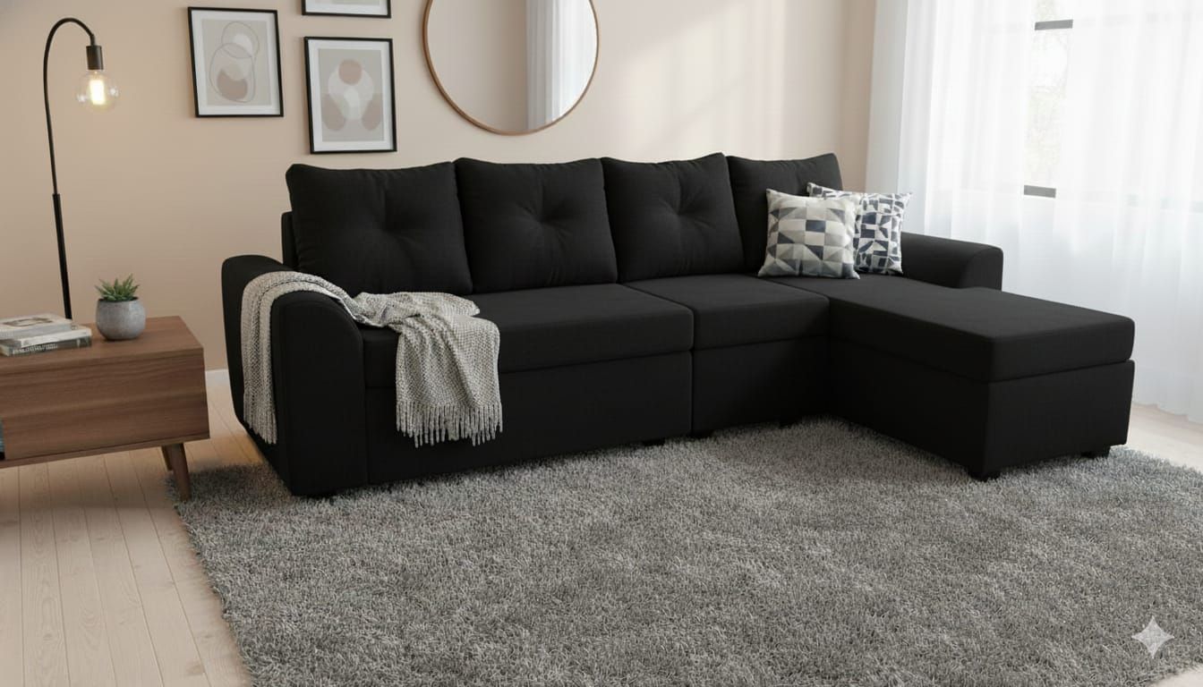Seccional Modular Bruselas 4.1 en Felpa Negro