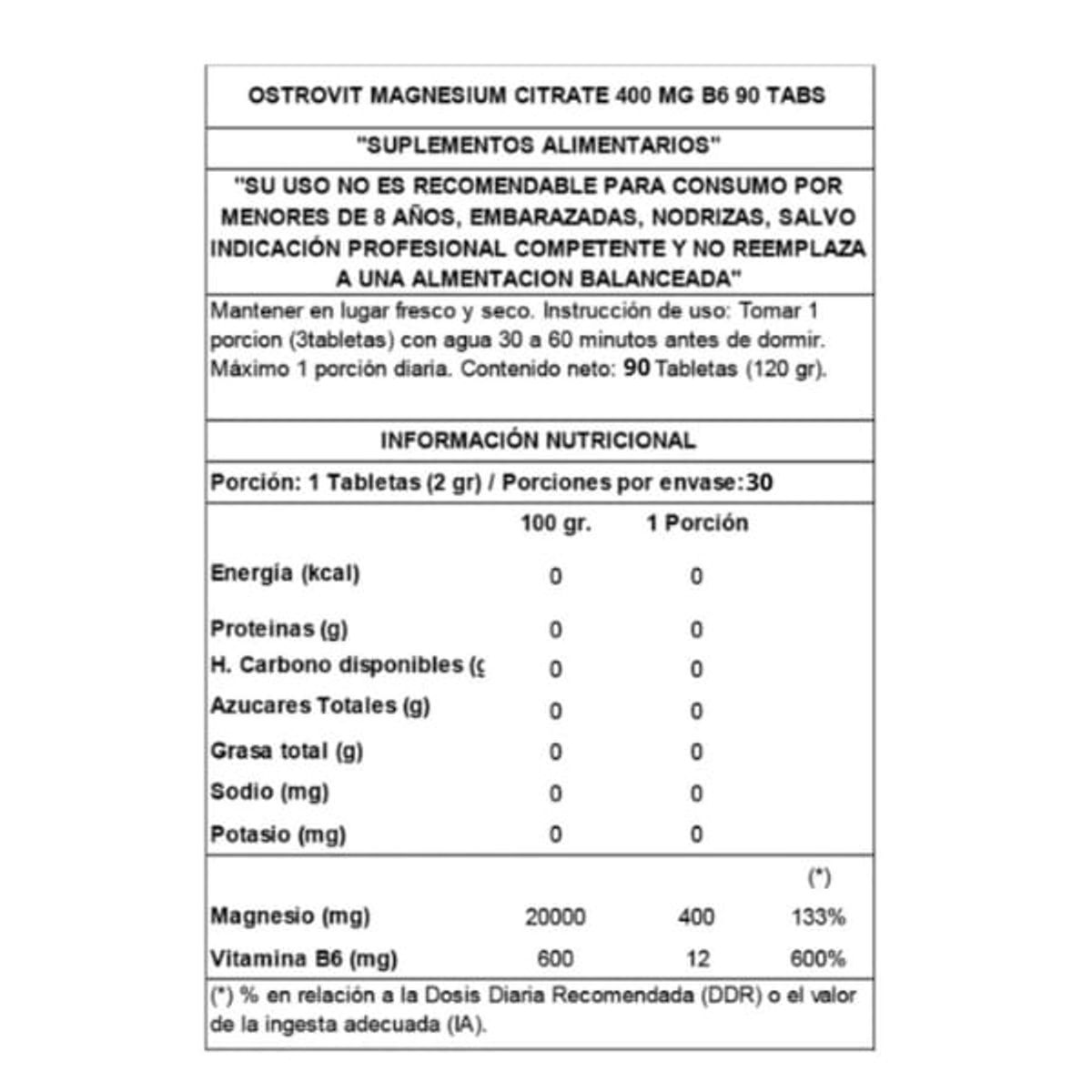 OSTROVIT - CITRATO DE MAGNESIO 400MG +B6 90 TABLETAS – OSTROVIT