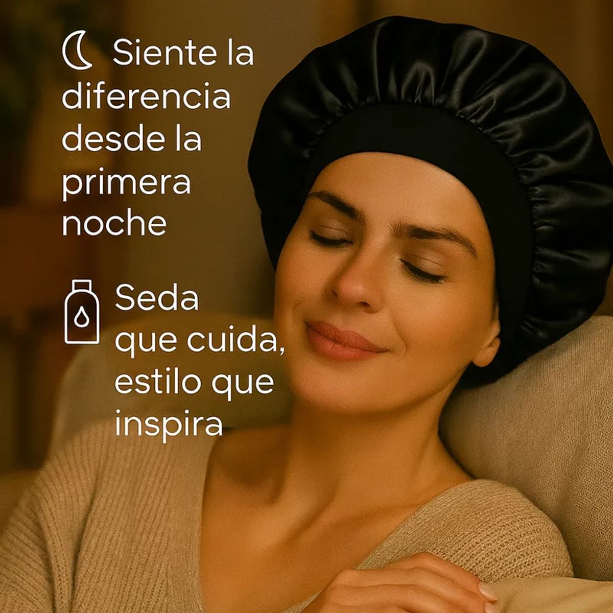 COMPUTECH - Gorro Satin Para Dormir Cabello Rizado Y Liso Evita Enredos Negro