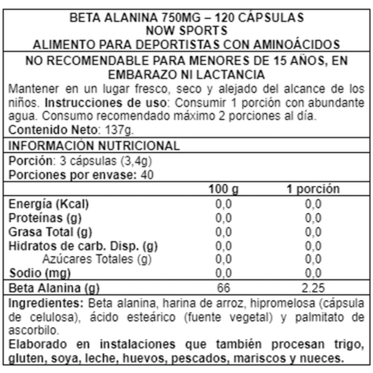 NOW - Beta Alanine 750 mg 120 caps - Now Foods