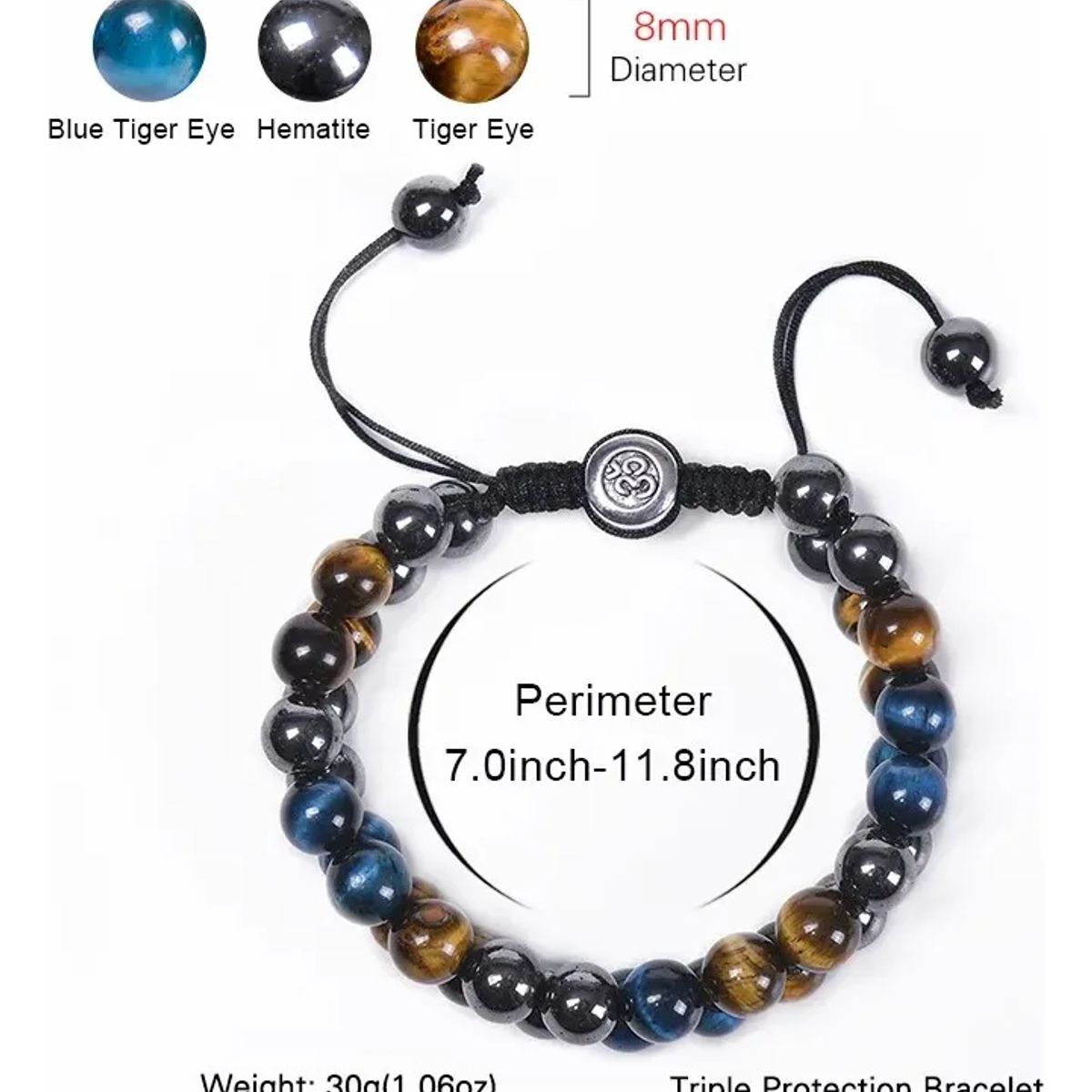 GENERICO - Pulsera Piedra Ojo De Tigre Green Hematita Hombre Mujer M1