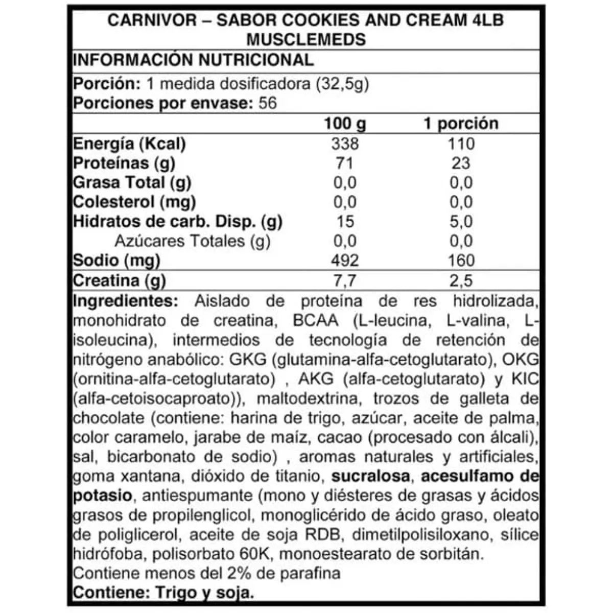 MUSCLEMEDS - CARNIVOR Beef Protein – 4.2 lbs / 56 servicios COOKIES AND CREEMS