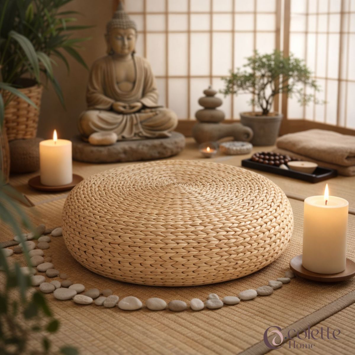 COLETTE - Cojín De Yute Tejido Decorativo y Funcional Bohemio